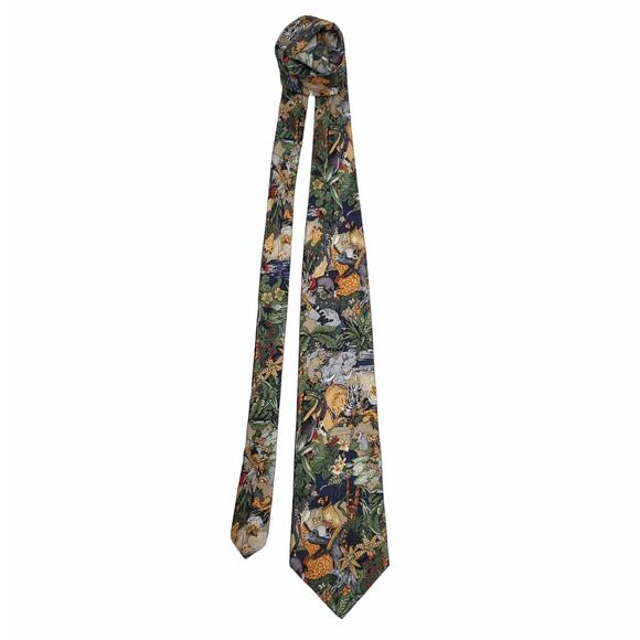CAMBRIDGE CLASSICS Men's Silk Tie Exotic Forest Animal Print Men's Accessories - Picture 1 of 6
